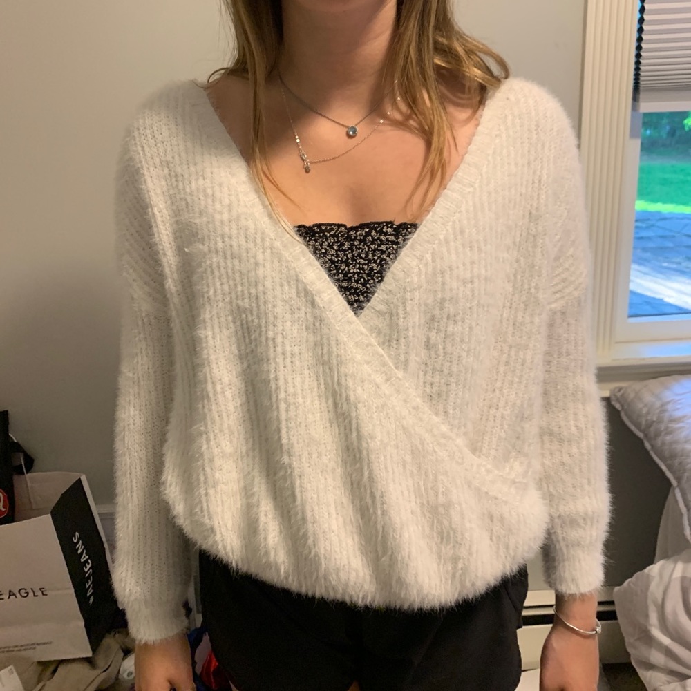 Fluffy wrap sweater